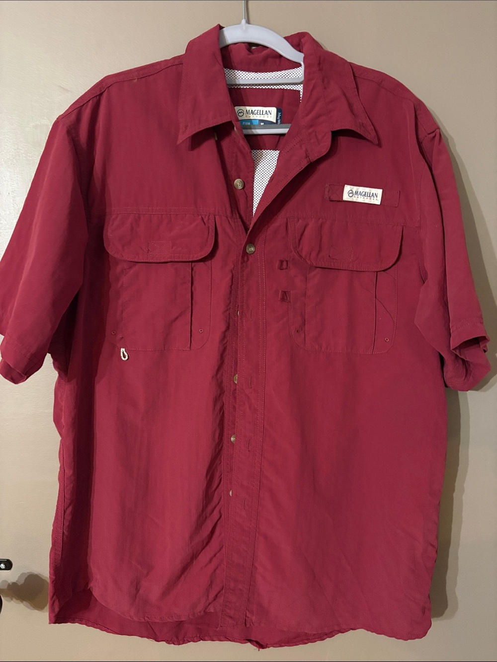 Magellan Outdoors Men's Short-Sleeve Button-Down Shirt - Crimson Red